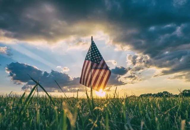 Flag with sunset